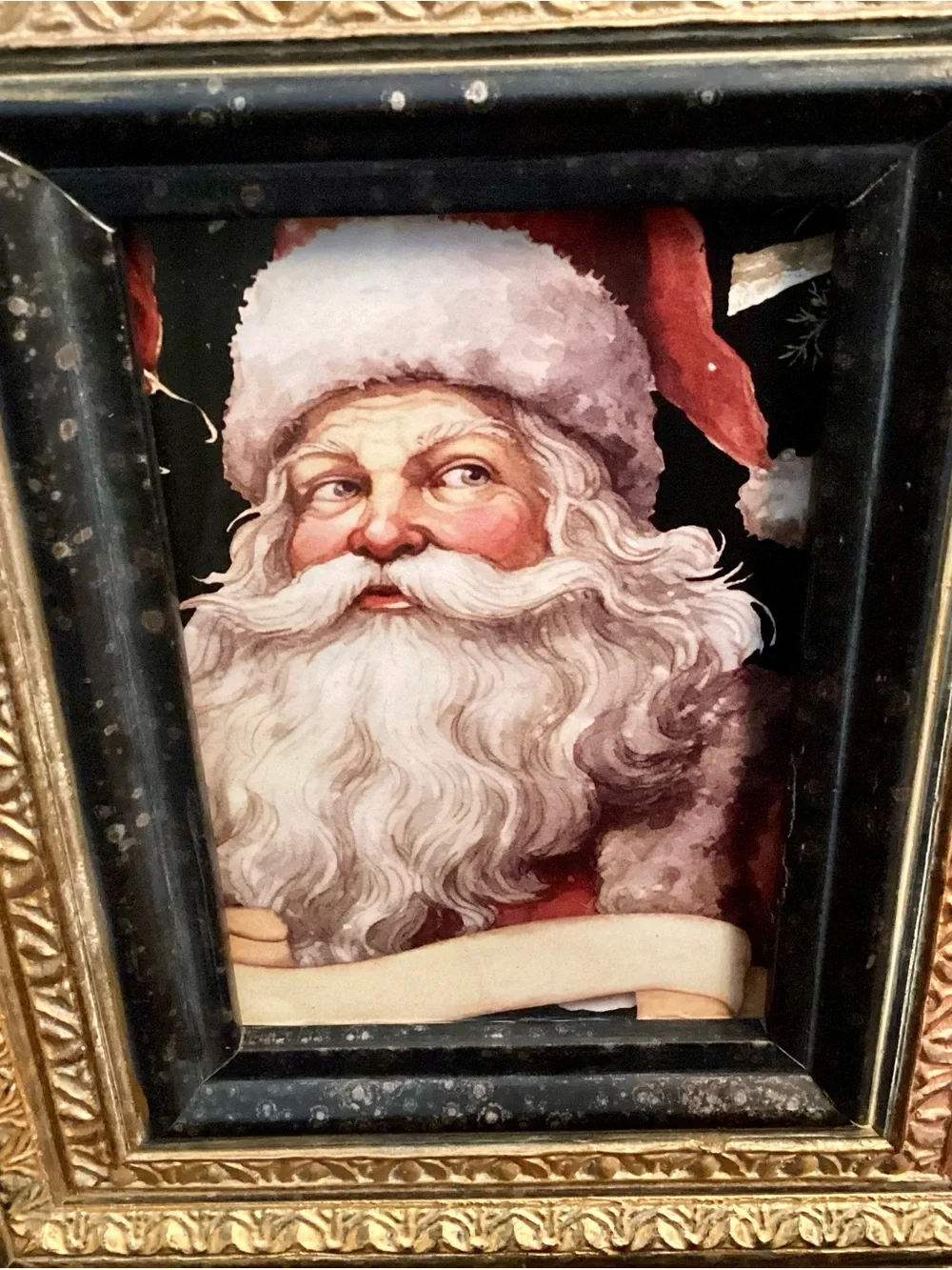 Classic Gold Framed Santa Claus Art - Gold